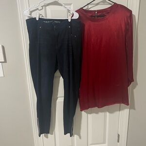 Elegant Black jeggings sz  18 with wine 18w top bling at ankles